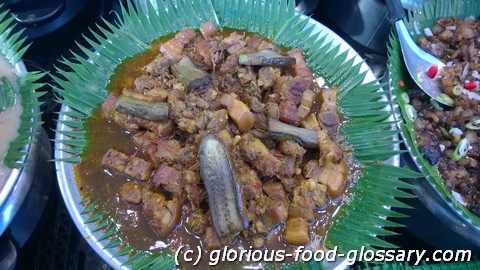 Binagoongang Baboy / Pork Stewed in Permented Fish or Fish Paste (Bagoong) Binagoongang Baboy is one of the pork dishes in the Philippines using pork.